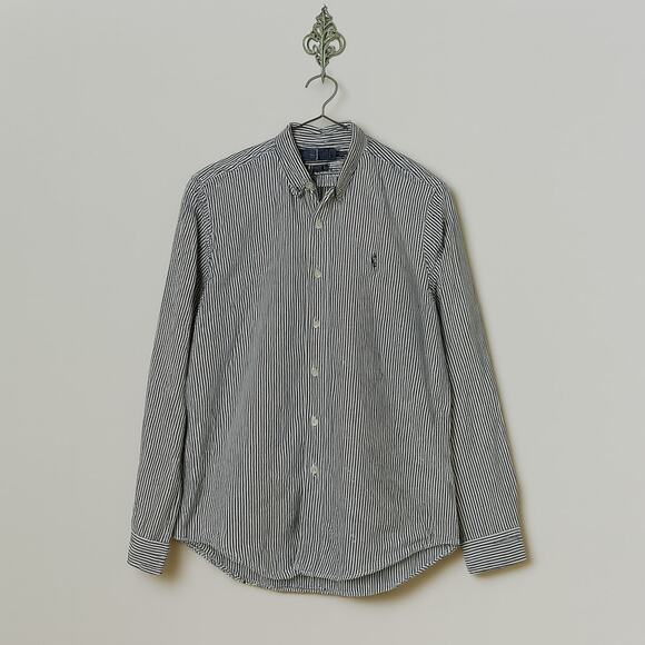 Ralph Lauren Mens Custom Fit Button Down Blue White Striped Shirt Size Medium - Picture 1 of 9